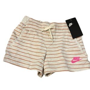 Nike Girls Shorts Medium 6 Peach White‎ Striped Drawstring NWT Athletic Summer